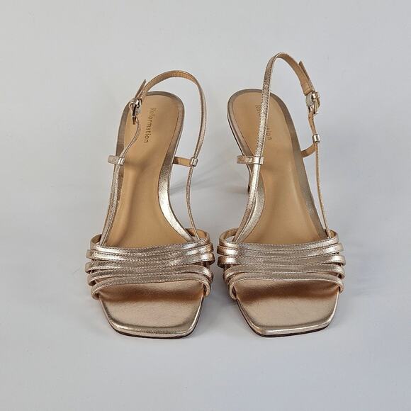 Reformation Elsie Heeled Sandal Size 7 Metallic Gold Strappy Slingback - Picture 5 of 12